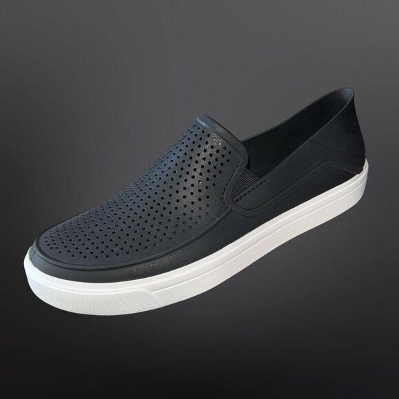 Crocs Men's CitiLane Röka Slip-Ons Black & White Size 12 - Picture 1 of 6